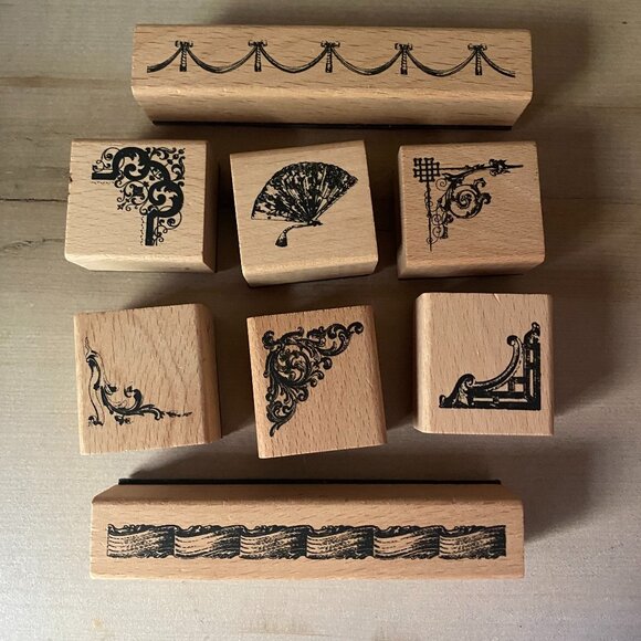 8 wood mounted rubber stamps edges borders filigree romantic lace flourish - Picture 1 of 7